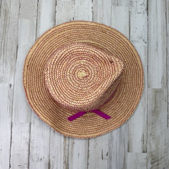 Frances Grey Straw Fedora Sun Hat In Natural/Pink ~Retail $370.00 main image 10